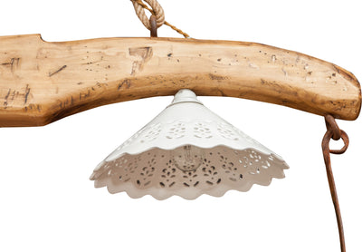 Biscottini Giogo lampadario in legno massello di tiglio finitura naturale L161xPR30xH41 cm. Made in Italy