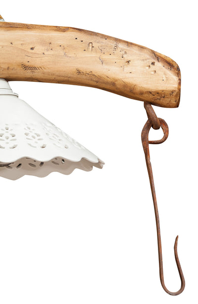 Biscottini Giogo lampadario in legno massello di tiglio finitura naturale L161xPR30xH41 cm. Made in Italy