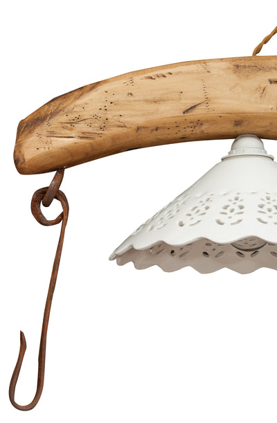 Biscottini Giogo lampadario in legno massello di tiglio finitura naturale L161xPR30xH41 cm. Made in Italy