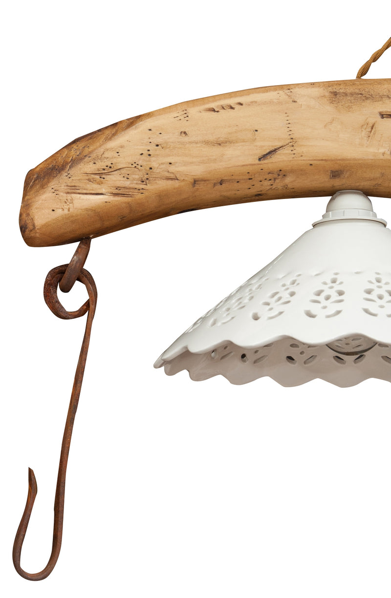 Biscottini Giogo lampadario in legno massello di tiglio finitura naturale L161xPR30xH41 cm. Made in Italy