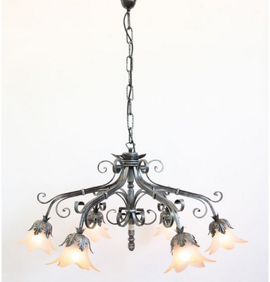 LAMPADARIO PARIS 6 LUCI IN FERRO BATTUTO CRUCCOLINI LANTERNE LAMPADE NERO
