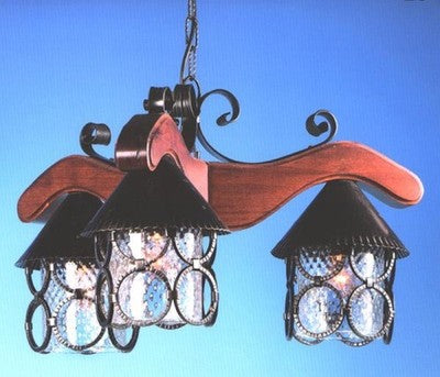LAMPADARIO BAITA 3 LUCI FERRO BATTUTO LAMPADE LAMPIONE LANTERNA PLAFONIERA