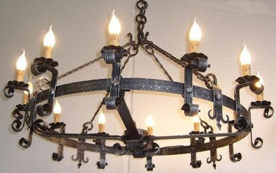LAMPADARIO FORGIA 12 LUCI IN FERRO BATTUTO LANTERNA APPLIQUE LAMPIONE LAMPADE