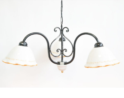 LAMPADE LINEA VINTAGE LAMPADARIO 3 LUCI CERAMICA GIALLA