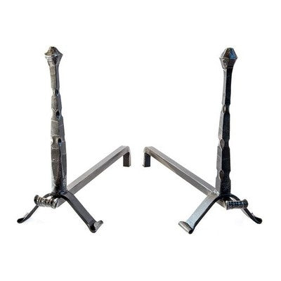 COPPIA DI ALARI FERRO BATTUTO CHIODO GRANDE CM.20X50X40 CAMINO CAMINETTO FUOCO