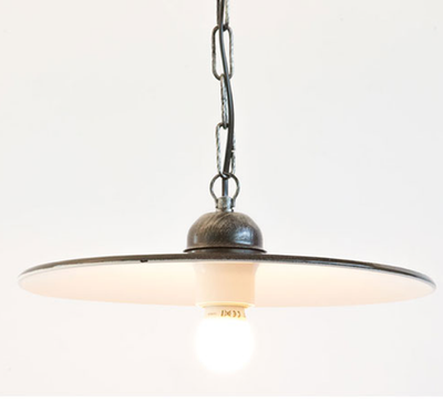 LAMPADARIO LAMPADA A CATENA PIATTO SEMPLICE IN FERRO BATTUTO CRUCCOLINI