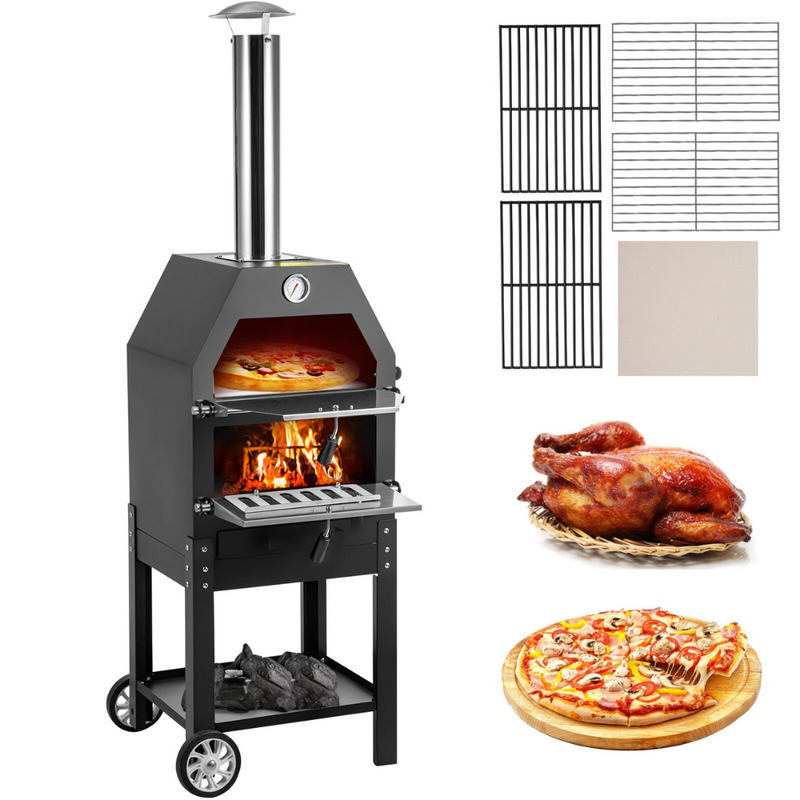 Forno a Legna Portatile per Pizza Barbecue da Esterno Forno per Pizza da Esterno con Pietra e Canna Fumaria di Facile Spostamento