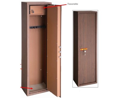 ARMADIO PORTAFUCILI EFFETTO LEGNO 8 POSTI CON TESORETTO CM. 40X28X148H