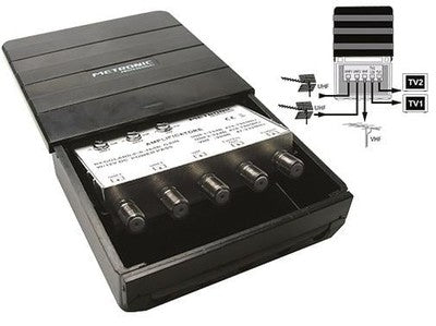 AMPLIFICATORE PER ANTENNE TV 2 USCITE 414142 CM.L11xP4,5xH10,5