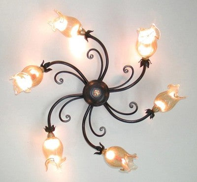 LAMPADARIO PLAFONIERA LUCCIOLA IN FERRO BATTUTO 6 LUCI LAMPADE LAMPIONE APPLIQUE
