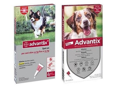 ADVANTIX SPOT ON BAYER CANI DA 10 A 25kg PREVENZIONE PULCI ZECCHE ZANZARE
