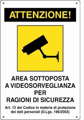 CARTELLO SEGNALETICO AREA VIDEOSORVEGLIATA CM 20X30 PZ. 5