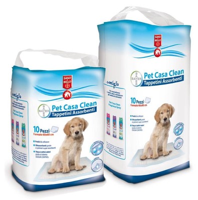 10PZ TAPPETINI TAPPETINO PANNO ASSORBENTE PET CASA CLEAN PER CANI BAYER CM.60X90