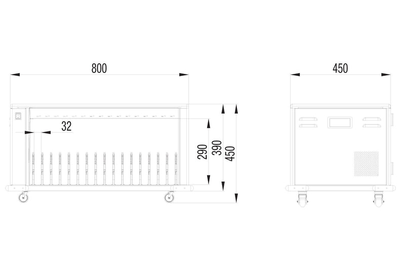 Carrello Stazione di Ricarica Ventilato per 16 Dispositivi USB-C