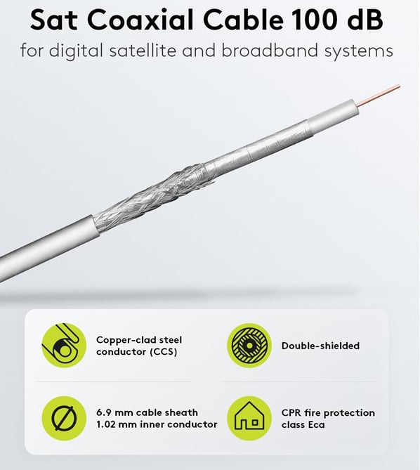 Cavo Coassiale SAT 100 dB Doppia Schermatura CCS 100m