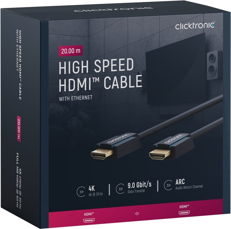 Cavo HDMI High Speed Ethernet A/A M/M 20 m Alta Qualità