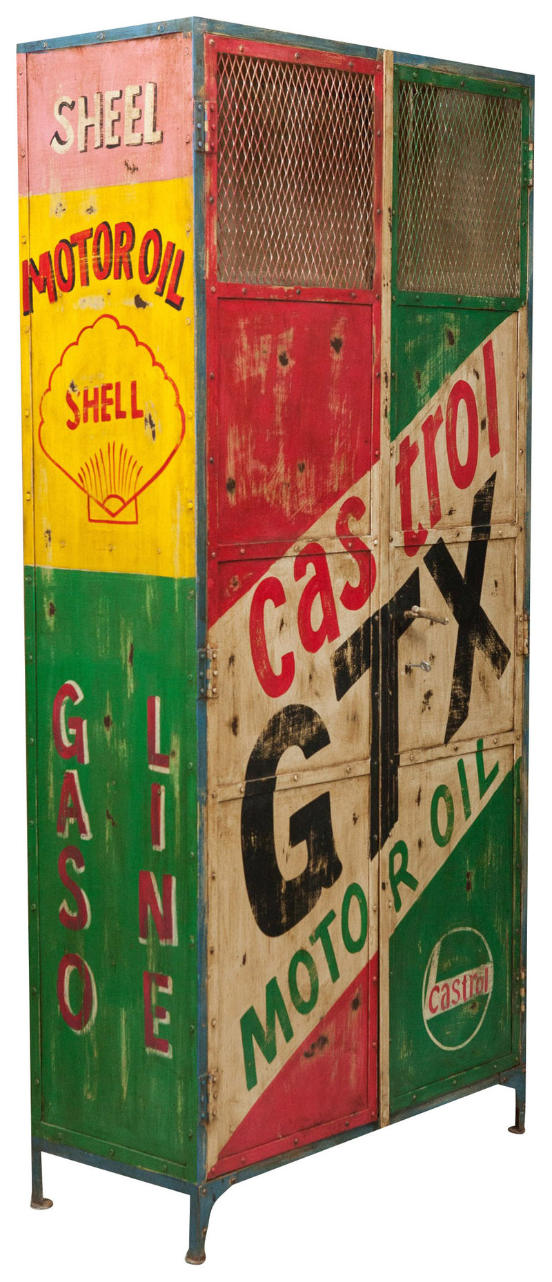 Biscottini Armadietto da officina castrol in ferro dipinto a mano stile vintage Offerta