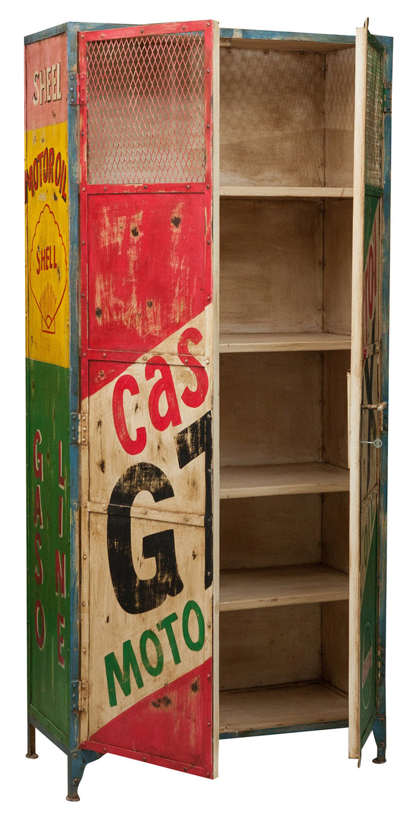 Biscottini Armadietto da officina castrol in ferro dipinto a mano stile vintage Offerta