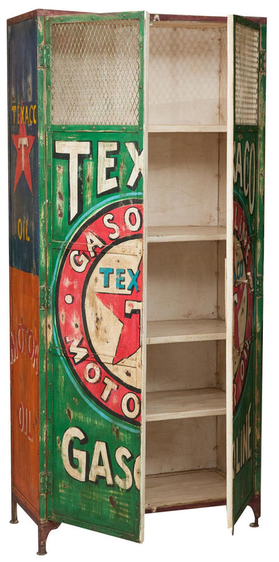 Biscottini Armadietto da officina texaco in ferro dipinto a mano stile vintage Offerta