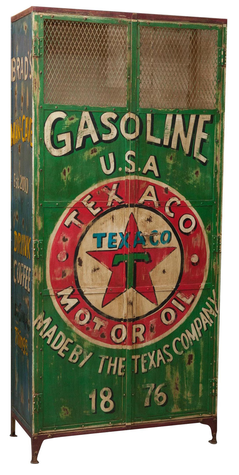 Biscottini Armadietto da officina texaco gasoline in ferro dipinto a mano stile vintage