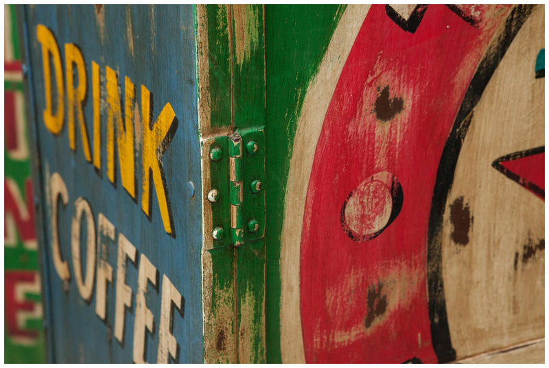 Biscottini Armadietto da officina texaco gasoline in ferro dipinto a mano stile vintage