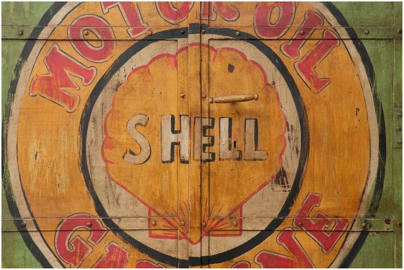 Biscottini Armadietto da officina texaco oil in ferro dipinto a mano stile vintage