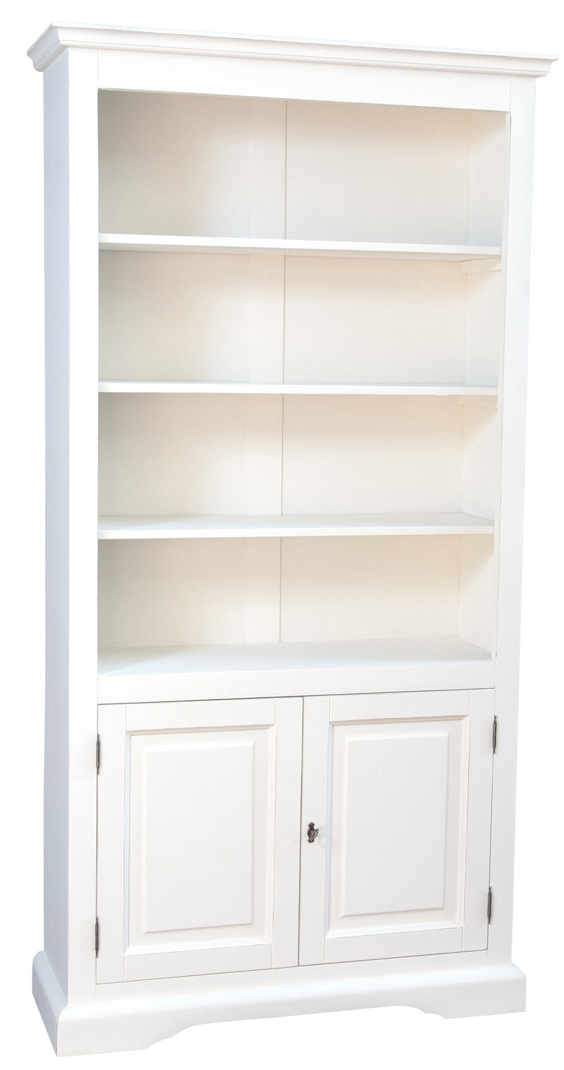 Biscottini Libreria in legno massello di tiglio finitura bianca anticata L108xPR38xH211 cm. Made in Italy