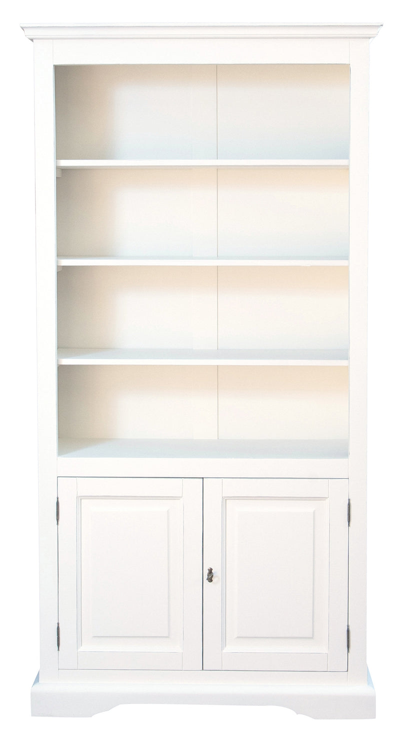 Biscottini Libreria in legno massello di tiglio finitura bianca anticata L108xPR38xH211 cm. Made in Italy