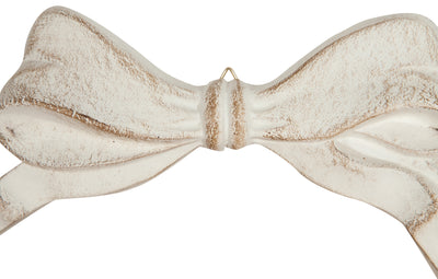 Biscottini Decoro a forma di fiocco in legno finitura bianco anticato L21xPR2xH9 cm Made in Italy