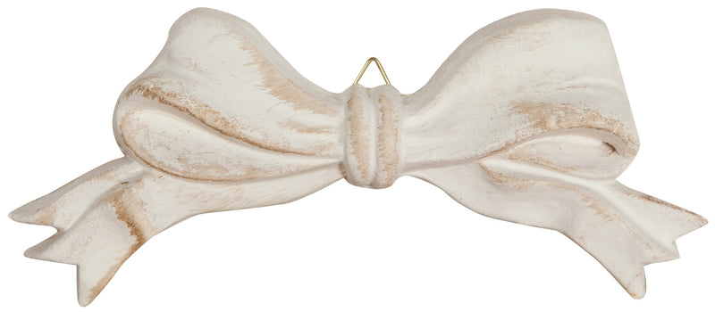 Biscottini Decoro a forma di fiocco in legno finitura bianco anticato L15xPR2xH6 cm Made in Italy