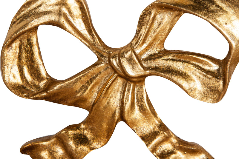 Biscottini Decoro a forma di fiocco in legno finitura foglia oro anticato L14xPR1,5xH10 cm Made in Italy