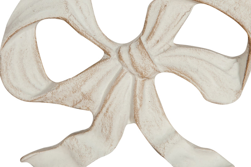 Biscottini Decoro a forma di fiocco in legno finitura bianco anticato L14xPR1,5xH10 cm Made in Italy