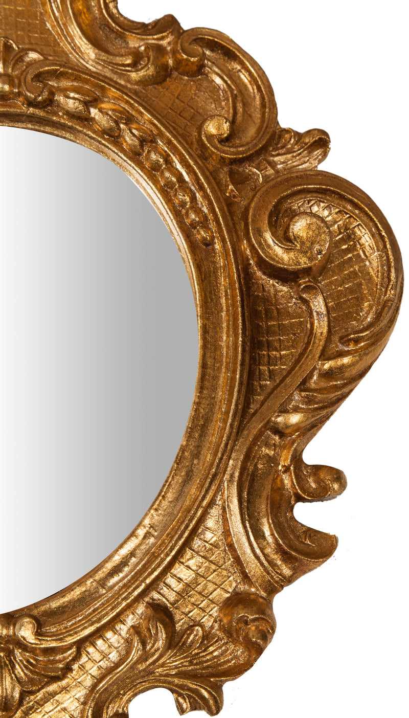 Biscottini Specchiera da parete in legno finitura foglia oro anticato L32xPR3,5xH38 cm Made in Italy