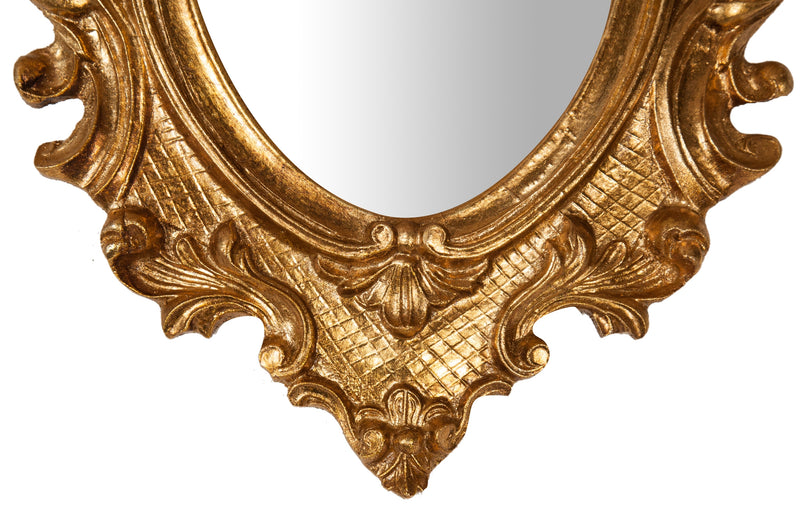 Biscottini Specchiera da parete in legno finitura foglia oro anticato L32xPR3,5xH38 cm Made in Italy