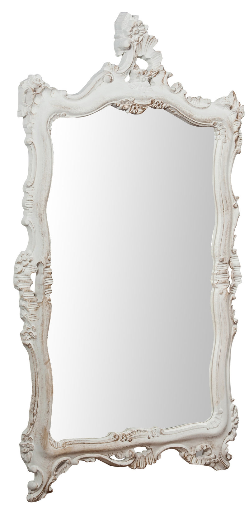 Biscottini Specchiera da parete in legno finitura bianco anticato L66xPR7xH118 cm Made in Italy