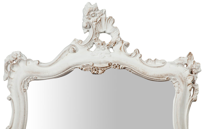 Biscottini Specchiera da parete in legno finitura bianco anticato L66xPR7xH118 cm Made in Italy