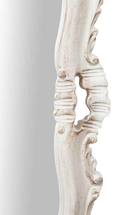 Biscottini Specchiera da parete in legno finitura bianco anticato L66xPR7xH118 cm Made in Italy