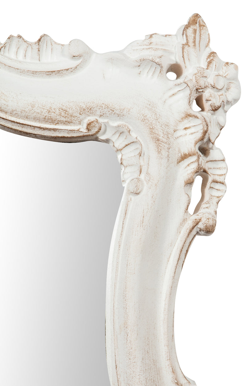 Biscottini Specchiera da parete in legno finitura bianco anticato L66xPR7xH118 cm Made in Italy