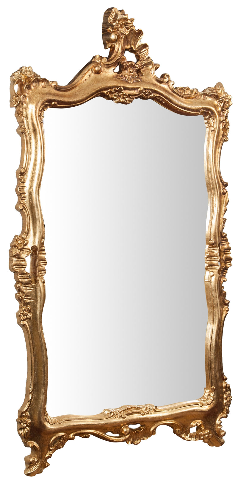 Biscottini Specchiera da parete in legno finitura foglia oro anticato L66xPR7xH118 cm Made in Italy