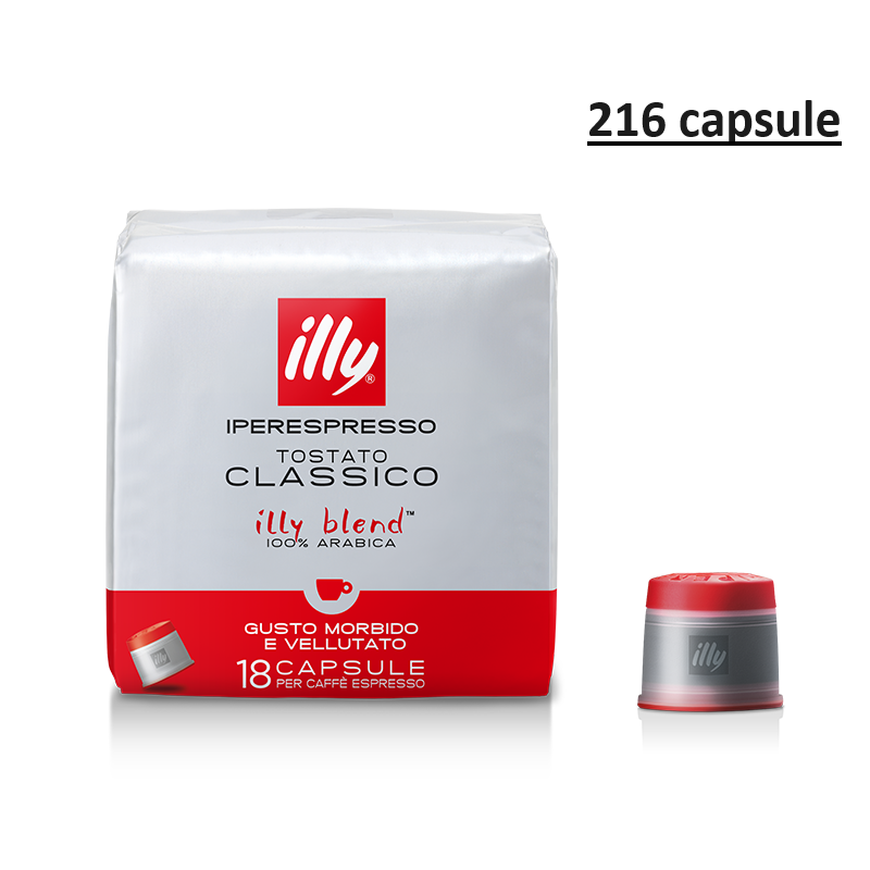 216 capsule illy capsule caffè iperespresso tostato classico rosso, 12 confezioni da 18 capsule, totale 216