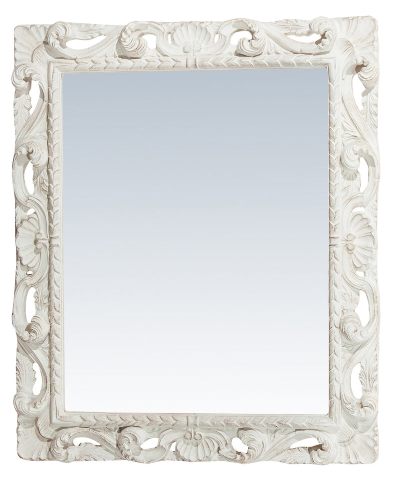 Biscottini Specchiera da parete verticale/orizzontale in legno finitura bianca anticata L94xPR6,5xH114cm Made in Italy