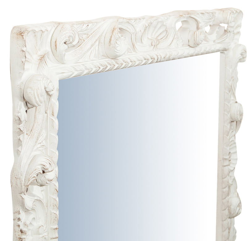 Biscottini Specchiera da parete verticale/orizzontale in legno finitura bianca anticata L94xPR6,5xH114cm Made in Italy