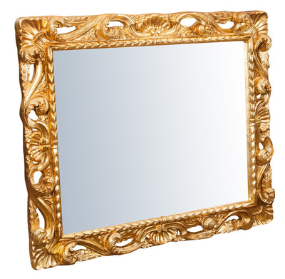 Biscottini Specchiera da parete verticale/orizzontale in legno finitura foglia oro anticato L94xPR6,5xH114 cm Made in Italy