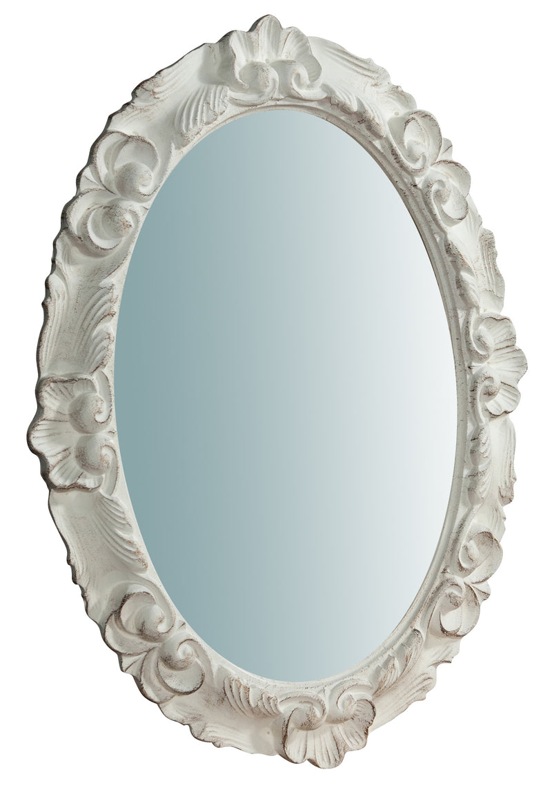 Biscottini Specchiera da parete verticale/orizzontale in legno finitura bianca anticata Made in Italy OVALE