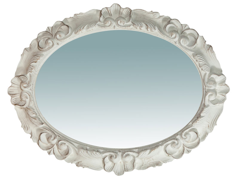 Biscottini Specchiera da parete verticale/orizzontale in legno finitura bianca anticata Made in Italy OVALE