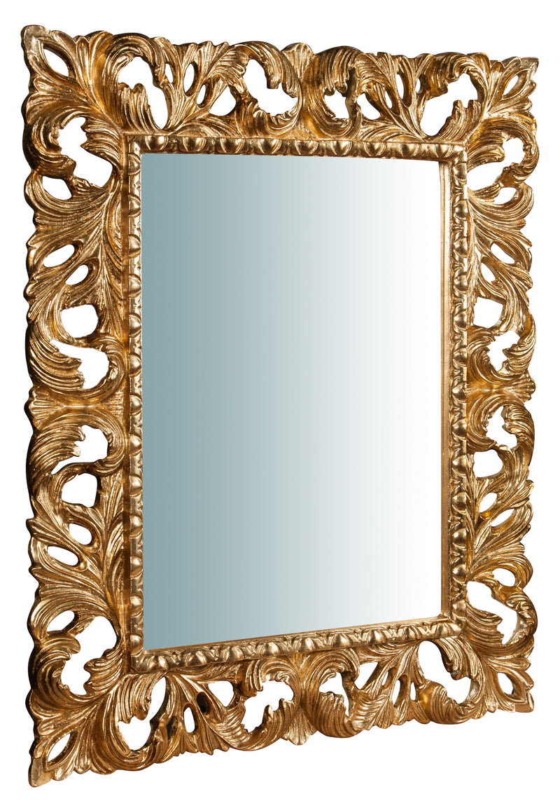 Biscottini Specchiera da parete verticale/orizzontale in legno finitura foglia oro anticato L82xPR6xH101 cm Made in Italy