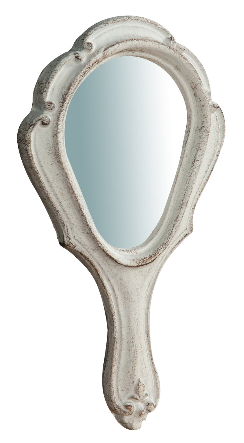 Biscottini Specchiera a mano in legno finitura bianca anticata L11xPR1,5xH20 cm Made in Italy