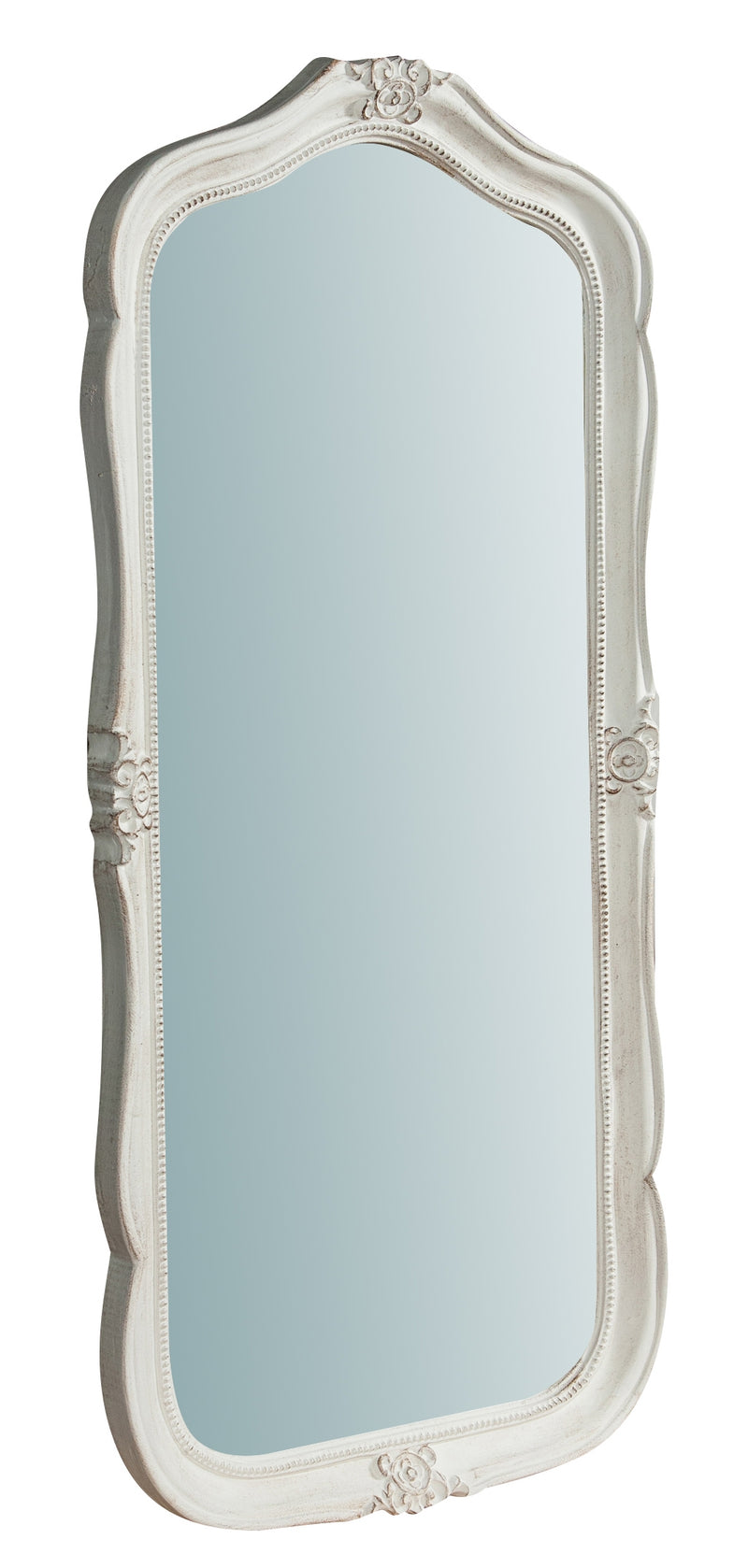 Biscottini Specchiera da parete in legno finitura bianco anticato L47xPR4xH100 cm Made in Italy