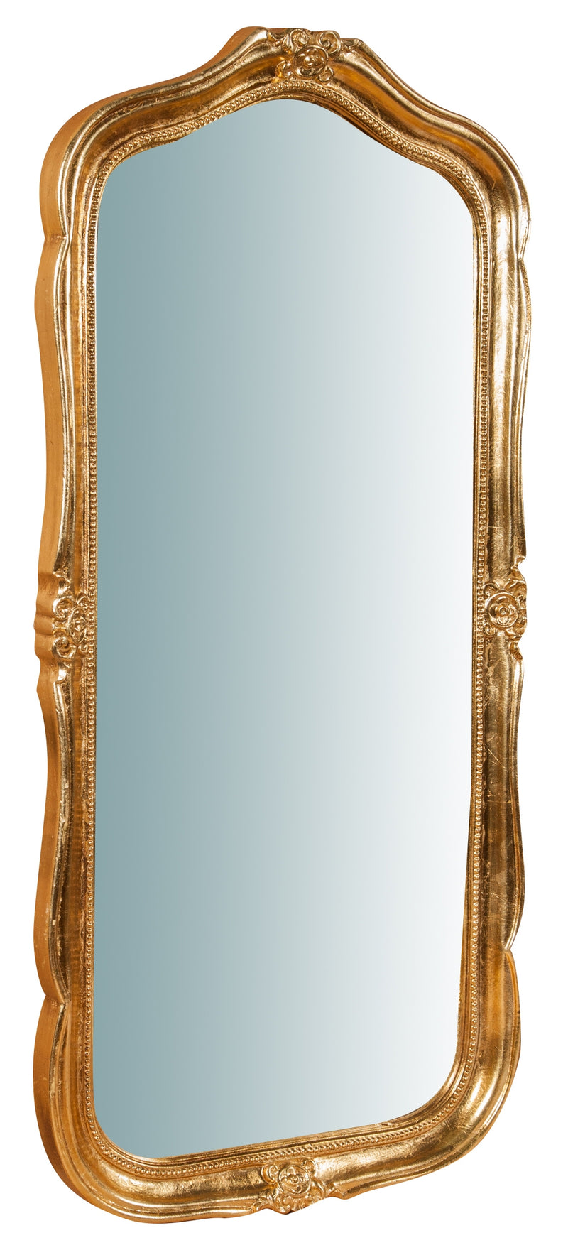 Biscottini Specchiera da parete in legno finitura foglia oro anticato L47xPR4xH100 cm Made in Italy