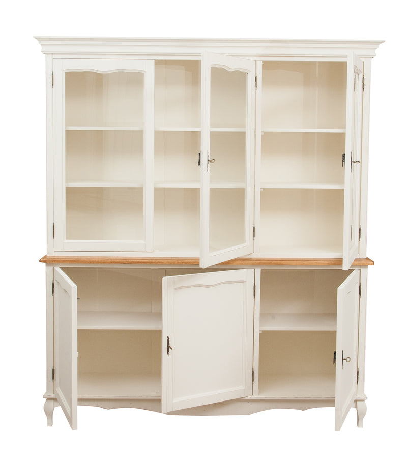 Biscottini Credenza in legno massello di tiglio struttura bianca piano finitura naturale L175xPR41xH207 cm. Made in Italy